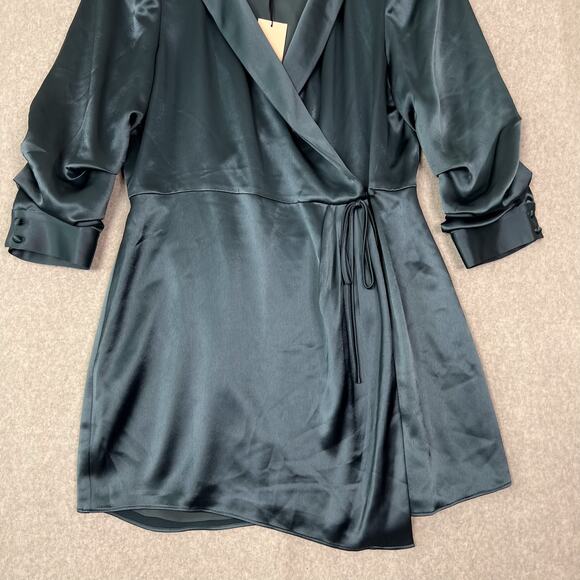 Cinq à Sept Teal Sabina Satin Wrap Mini Dress Size 12 - Picture 4 of 11